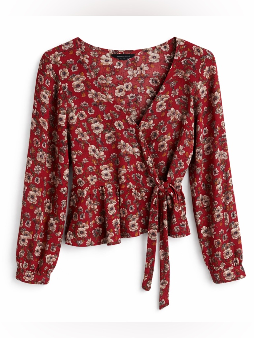 American Eagle Outfitters Red Floral Wrap Blouse